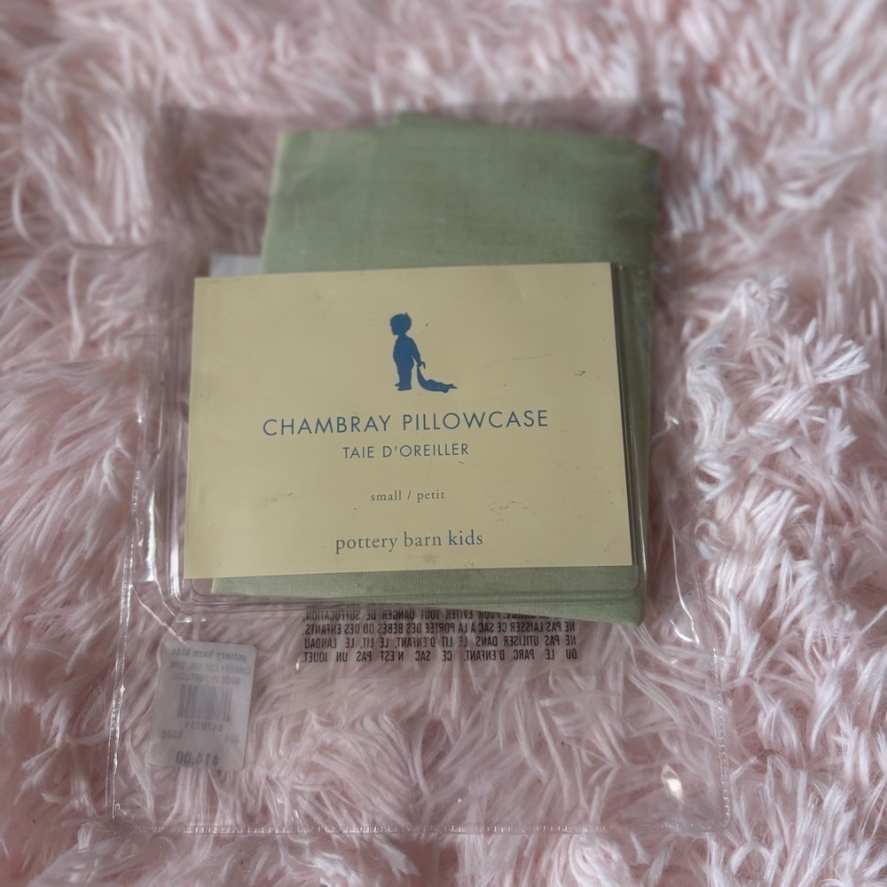 Pottery Barn Kids Chambray Pillowcase in Green NEW
